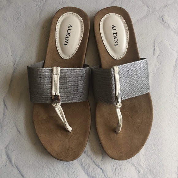 Alfani Harr Silver Thong Sandals 6 - Picture 1 of 5